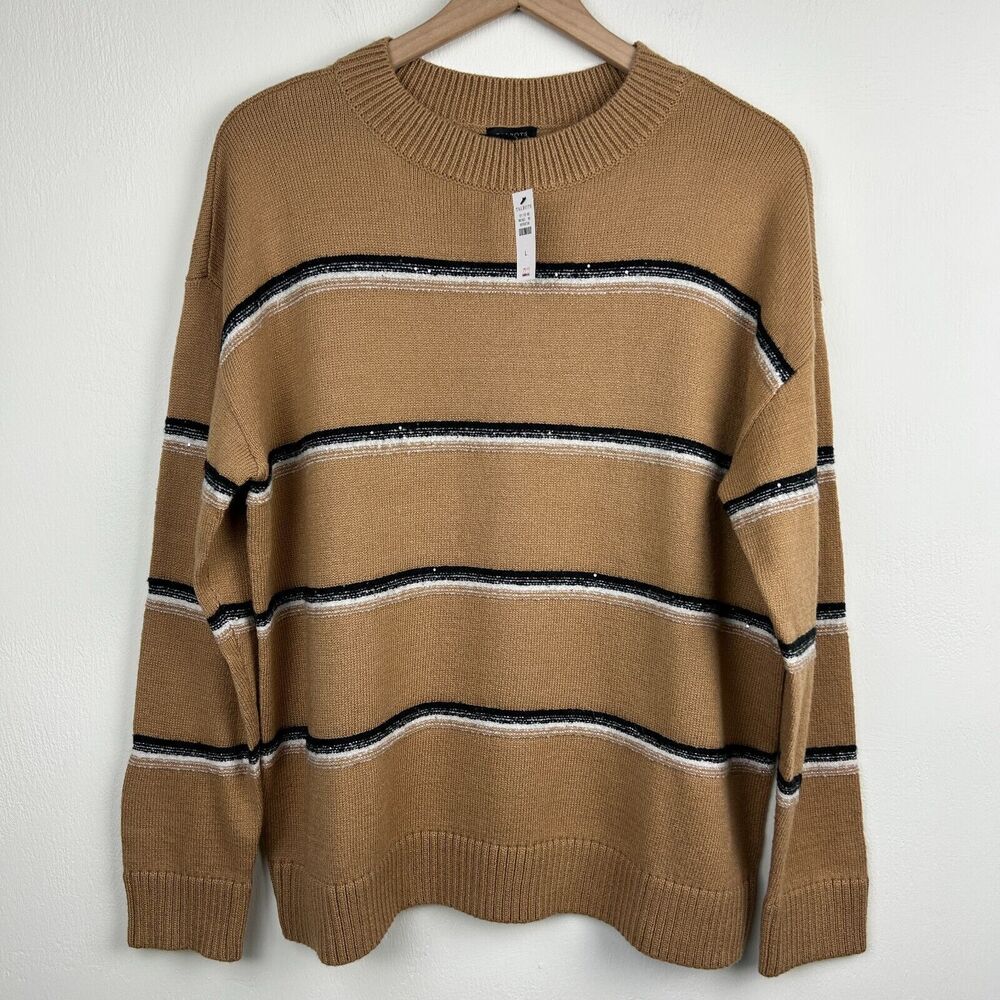 Talbots Sweater Womens Large Striped Multicolor Sparkle Pullover Sequin Ladies